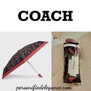 NEW Coach Cherry Print Black Red Multi UV Protection Mini Umbrella $78